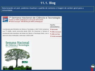 11.1. Blog
Selecionando um post, podemos visualizar o padrão de contexto e imagem de caráter geral para a
comunidade.
 