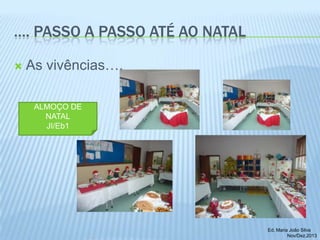…. PASSO A PASSO ATÉ AO NATAL


As vivências….
ALMOÇO DE
NATAL
JI/Eb1

Ed. Maria João Silva
Nov/Dez.2013

 