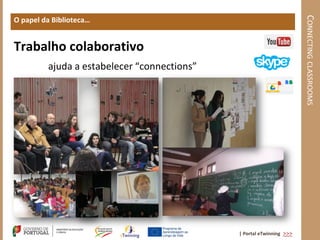 CONNECTING CLASSROOMS
O papel da Biblioteca…


Trabalho colaborativo
         ajuda a estabelecer “connections”




                                             | Portal eTwinning >>>
 