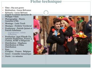 Fiche technique
 Titre : Pas son genre
 Réalisation : Lucas Belvauux
 Scénario : Lucas Belvaux
d'après le roman éponyme...