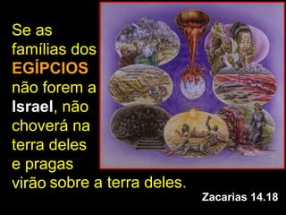 Se as
famílias dos
EGÍPCIOS
não forem a
Israel, não
choverá na
terra deles
e pragas
virão sobre a terra deles.
                             Zacarias 14.18
 