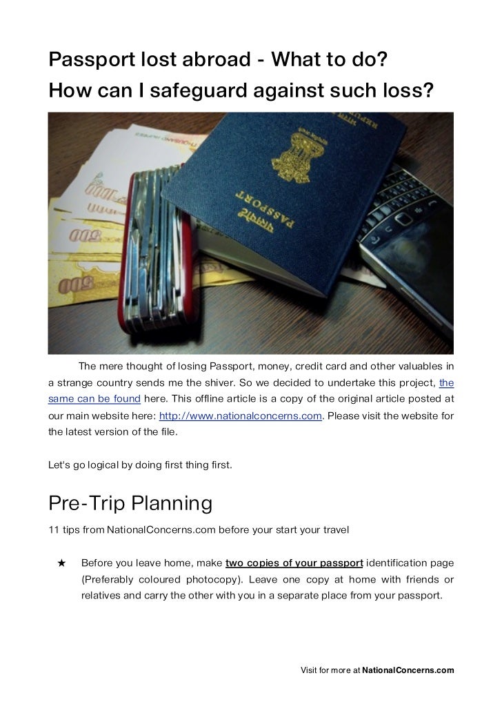 Loosing Passport While Travelling Abroad - 