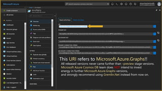 This URI refers to Microsoft.Azure.Graphs!!
All released versions never came further than –preview stage versions.
Microsoft Azure Cosmos DB team does NOT intend to invest
energy in further Microsoft.Azure.Graphs versions,
and strongly recommend using Gremlin.Net instead from now on.
 