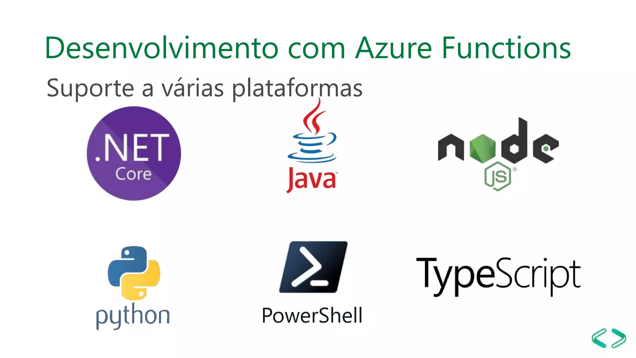 Desenvolvimento com Azure Functions
Suporte a várias plataformas
 