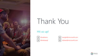 Thank You
Hit us up!
tobiast@microsoft.com@tobiassql
twright@microsoft.com@radtravis
 