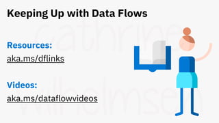 Keeping Up with Data Flows
Resources:
aka.ms/dflinks
Videos:
aka.ms/dataflowvideos
 
