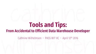 Tools and Tips: From Accidental to Efficient Data Warehouse Developer (PASS Women in Technology Virtual Chapter)