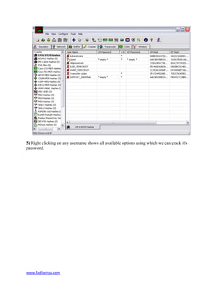 5) Right clicking on any username shows all available options using which we can crack it's
password.
www.fadliwirya.com
 