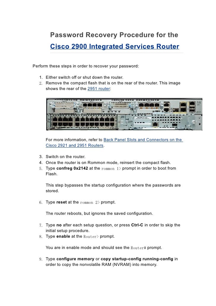 Password recovery procedure for the cisco 2900 integrated services ro…
