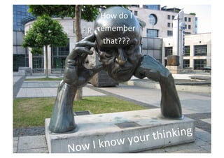 How	
  do	
  I	
  	
  
         remember	
  	
  
           that???	
  




                        r	
  thin king	
  
   	
  I	
  know	
  you
Now
 
