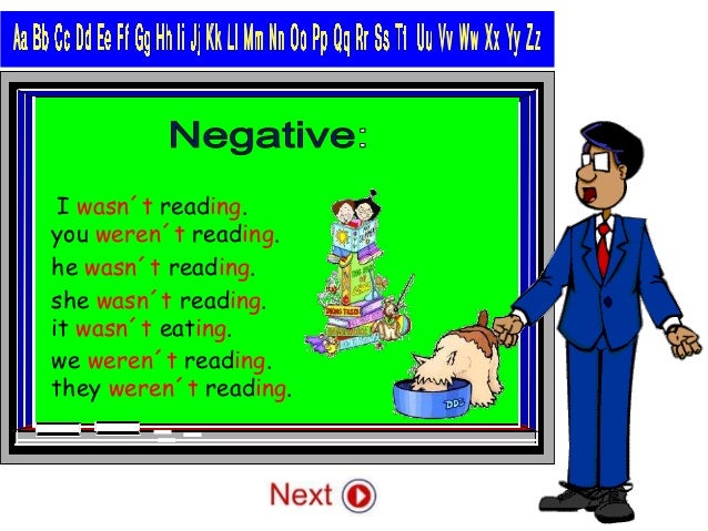 I wasn´t reading.
you weren´t reading.
he wasn´t reading.
she wasn´t reading.
it wasn´t eating.
we weren´t reading.
they weren´t reading.
 