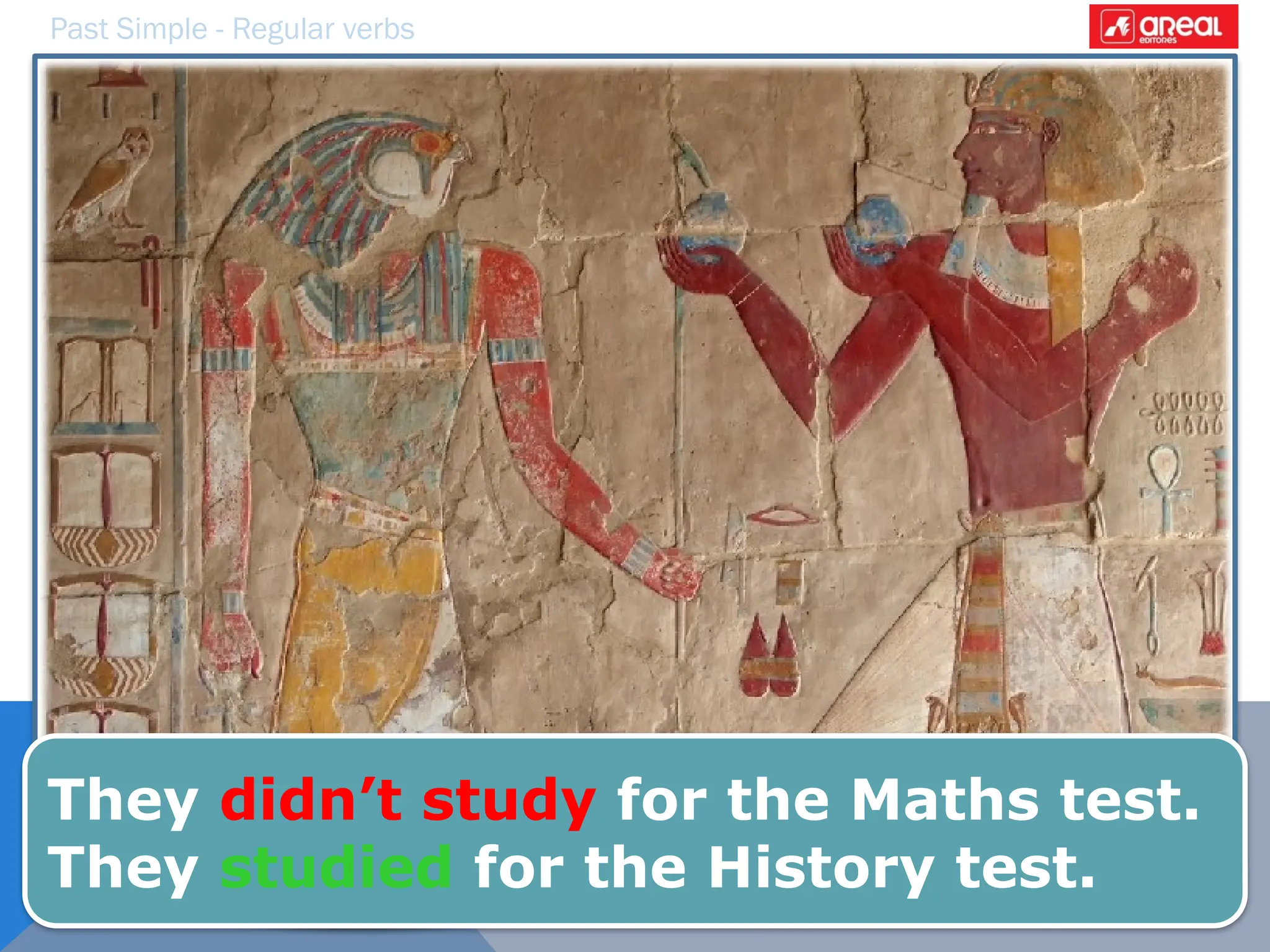 Past Simple - Regular verbs
They didn’t study for the Maths test.
They studied for the History test.
 