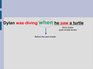 Dylan was diving when he saw a turtle
Short action
(past simple tense)
Before the past simple
 
