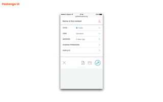 Pastanga UI
guillotina.plone.org
100%17:14G Mobile 100%17:14G Mobile
!"
Public
Standard
PORTLETS
6 days ago
STATE
VIEW
MODIFIED
SHARING PERMISIONS
#
#
###
$
%Name of the content
 