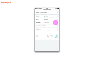 Pastanga UI
guillotina.plone.org
100%17:14G Mobile 100%17:14G Mobile
!"
Public
Standard
PORTLETS
6 days ago
STATE
VIEW
MODIFIED
SHARING PERMISIONS
#
#
###
$
%Name of the content
 
