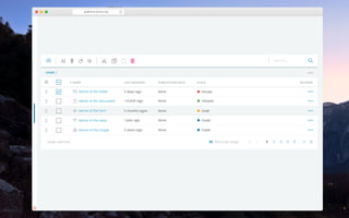 guillotina.plone.org
Private
Name of the document
Name of the folder
NAME
Name of the form
Name of the news
Name of the image
1 month ago
3 days ago
LAST MODIFIED
3 months agos
1 year ago
3 years ago
1 page selected items per page
None
None
PUBLICATION DATE
None
None
None
STATE ACTIONS
Intranet
Draft
Public
Public
1 2 3 4 520
HOME /
!
!
!
!
!
!
!!!!!!!!!!
" $ % &
Search…
 