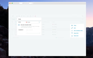 guillotina.plone.org
Private
Name of the document
Name of the folder
NAME
Name of the form
Name of the news
Name of the image
1 month ago
3 days ago
LAST MODIFIED
3 months agos
1 year ago
3 years ago
1 page selected items per page
None
None
PUBLICATION DATE
None
None
None
STATE ACTIONS
Intranet
Draft
Public
Public
1 2 3 4 520
HOME /
!
!
!
!
!
!
!!!!!!!!!!
" $ % &
Search…
Edit
View
Set as default view
Move last
Move ﬁrst
State
Type comments…COMMENTS
PrivateSTATE !
If checked, this will modify the status of the folder
and its subfolders and items.
INCLUDE CHILDREN ITEMS
 