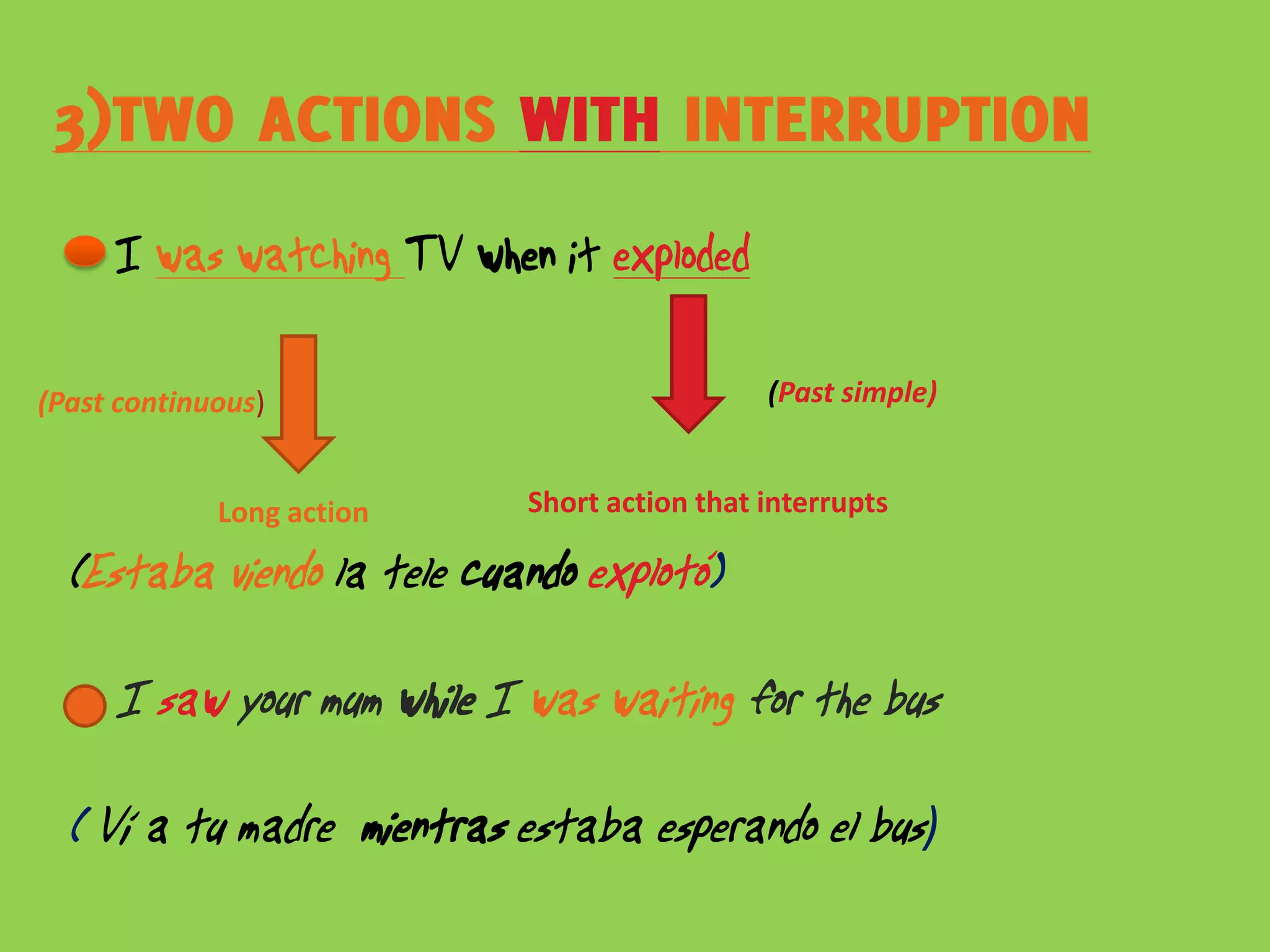 (Past continuous) (Past simple)
Long action Short action that interrupts
)