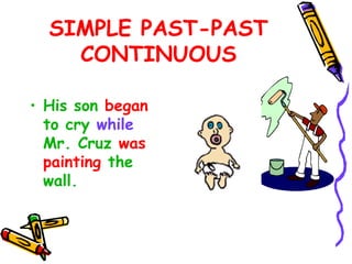 SIMPLE PAST-PAST
CONTINUOUS
• His son began
to cry while
Mr. Cruz was
painting the
wall.
 