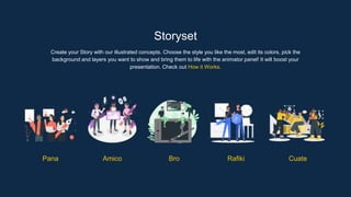 Pana Amico Bro Rafiki Cuate
Storyset
Create your Story with our illustrated concepts. Choose the style you like the most, edit its colors, pick the
background and layers you want to show and bring them to life with the animator panel! It will boost your
presentation. Check out How it Works.
 
