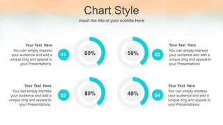 Chart Style
Insert the title of your subtitle Here
60% 50%
40%
80%
01 02
03 04
You can simply impress
your audience and add a
unique zing and appeal to
your Presentations.
Your Text Here
You can simply impress
your audience and add a
unique zing and appeal to
your Presentations.
Your Text Here
You can simply impress
your audience and add a
unique zing and appeal to
your Presentations.
Your Text Here
You can simply impress
your audience and add a
unique zing and appeal to
your Presentations.
Your Text Here
 