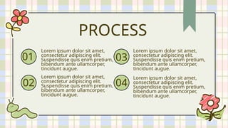 Lorem ipsum dolor sit amet,
consectetur adipiscing elit.
Suspendisse quis enim pretium,
bibendum ante ullamcorper,
tincidunt augue.
Lorem ipsum dolor sit amet,
consectetur adipiscing elit.
Suspendisse quis enim pretium,
bibendum ante ullamcorper,
tincidunt augue.
PROCESS
Lorem ipsum dolor sit amet,
consectetur adipiscing elit.
Suspendisse quis enim pretium,
bibendum ante ullamcorper,
tincidunt augue.
Lorem ipsum dolor sit amet,
consectetur adipiscing elit.
Suspendisse quis enim pretium,
bibendum ante ullamcorper,
tincidunt augue.
01
02
03
04
 