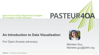 An Introduction to Data Visualisation
For Open Access advocacy
25/08/2015 An Introduction to Data Visualisation 1
Marieke Guy
Marieke.guy@okfn.org
 