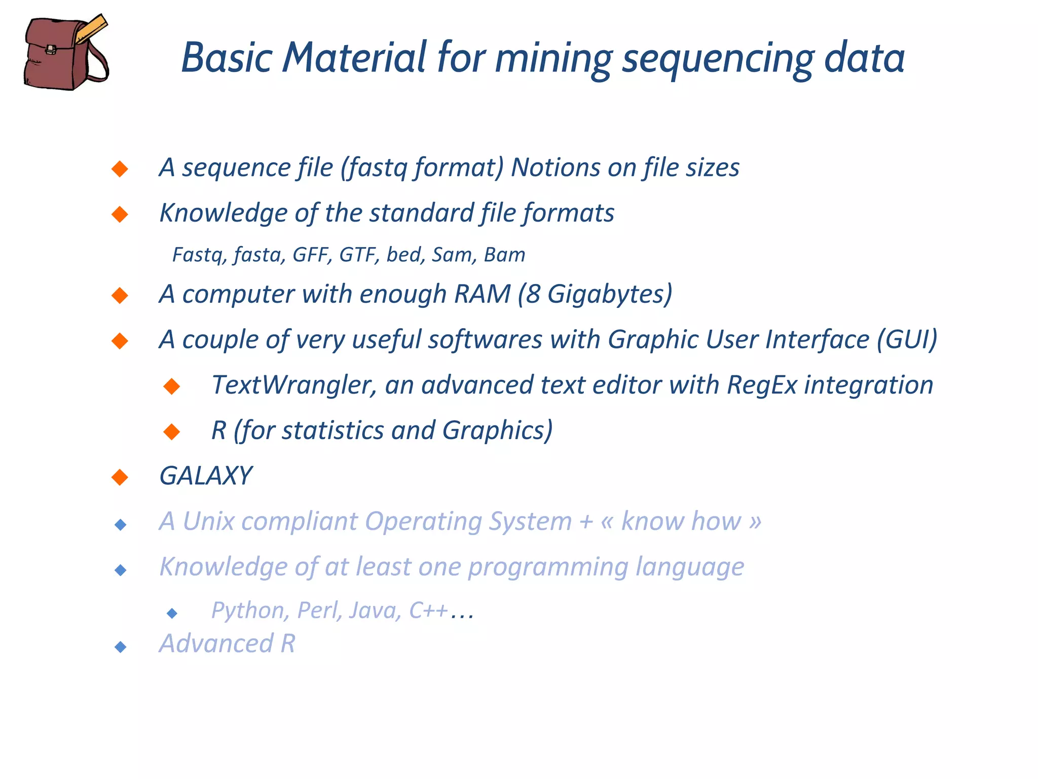 Basic Material for mining sequencing data
◆
◆
◆
◆
◆
◆
◆
◆
◆
◆ …
◆
 