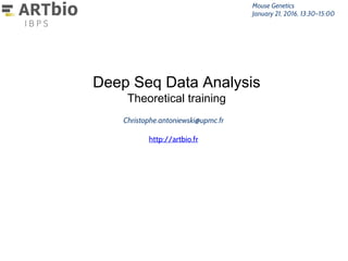 Deep Seq Data Analysis
Theoretical training
Christophe.antoniewski@upmc.fr
http://artbio.fr
Mouse Genetics
January 21, 2016, 13:30–15:00
 
