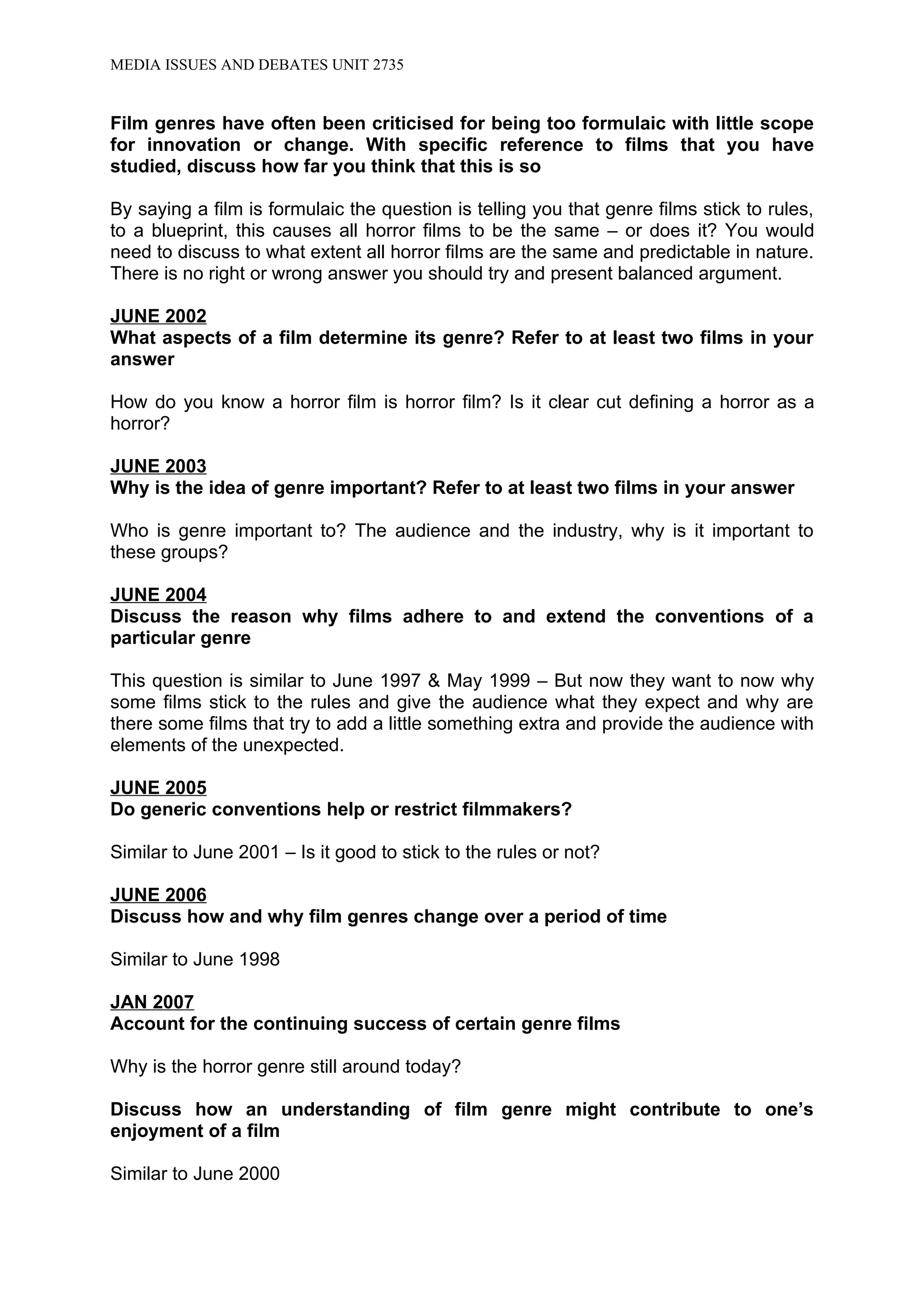 Past Exam Questions Explained