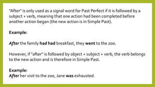 "After" is only used as a signal word for Past Perfect if it is followed by a
subject + verb, meaning that one action had been completed before
another action began (the new action is in Simple Past).
Example:
After the family had had breakfast, they went to the zoo.
However, if "after" is followed by object + subject + verb, the verb belongs
to the new action and is therefore in Simple Past.
Example:
After her visit to the zoo, Jane was exhausted.
 