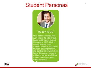 Student Personas
“Ready to Go”
Chris had his business idea
even before the school year
began and the drive to start
his bu...