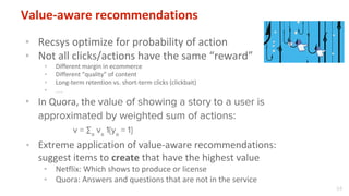 14
Value-aware recommendations
▪ Recsys optimize for probability of action
▪ Not all clicks/actions have the same “reward”...