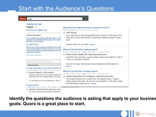 Start with the Audience‟s Questions




Identify the questions the audience is asking that apply to your busines
goals. Qu...