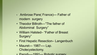 Surgical procedures-- Vanishing?
• Vagotomy –
Gastrojejunostomy
• Gastrorraphy
• Nephropaxy
• Cholecystostomy
• Open prost...