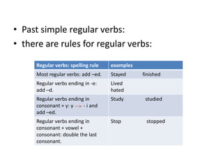 Past simple regular verbs:there are rules for regular verbs: