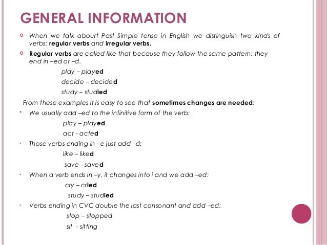 past simple infinitive form of a verb