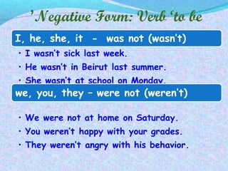 Negative Form: Verb ‘to be’
 