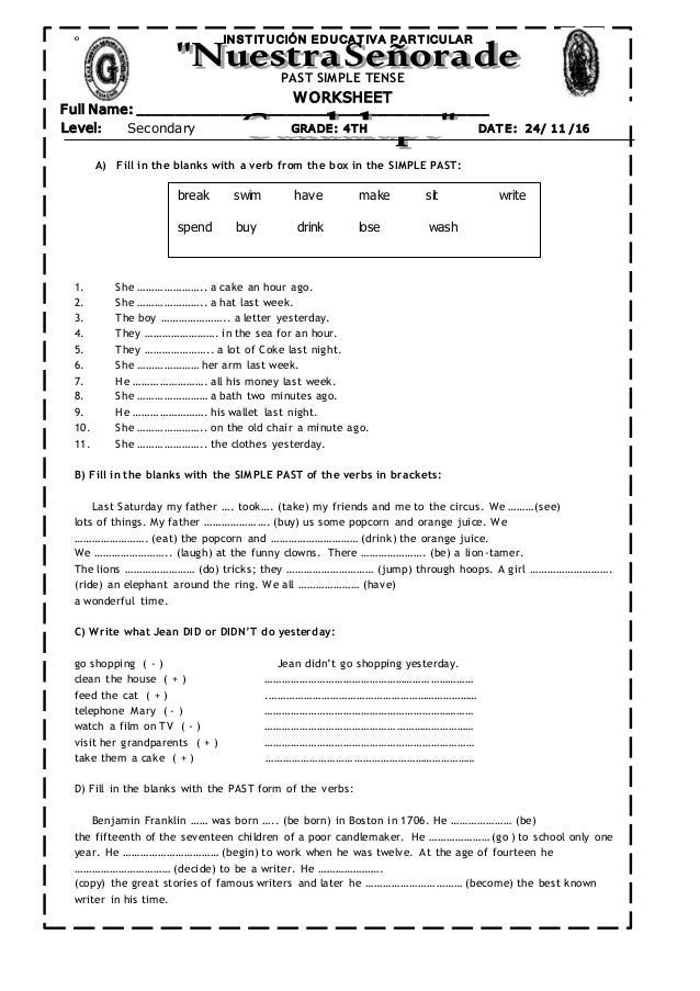 Past Simple 4 Th Worksheet