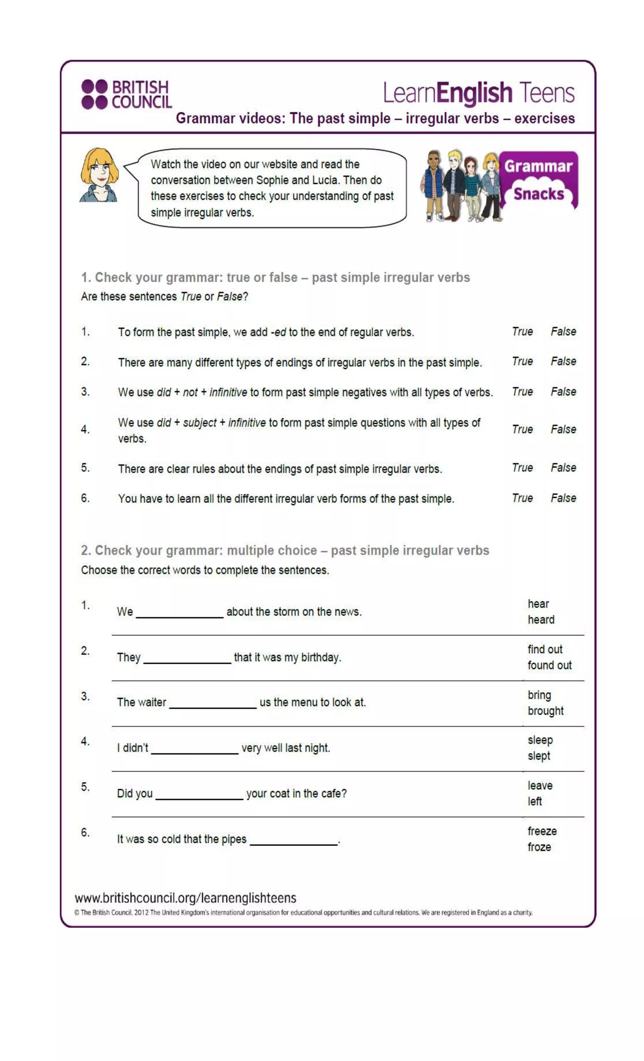 Past simple irregular verbs practice