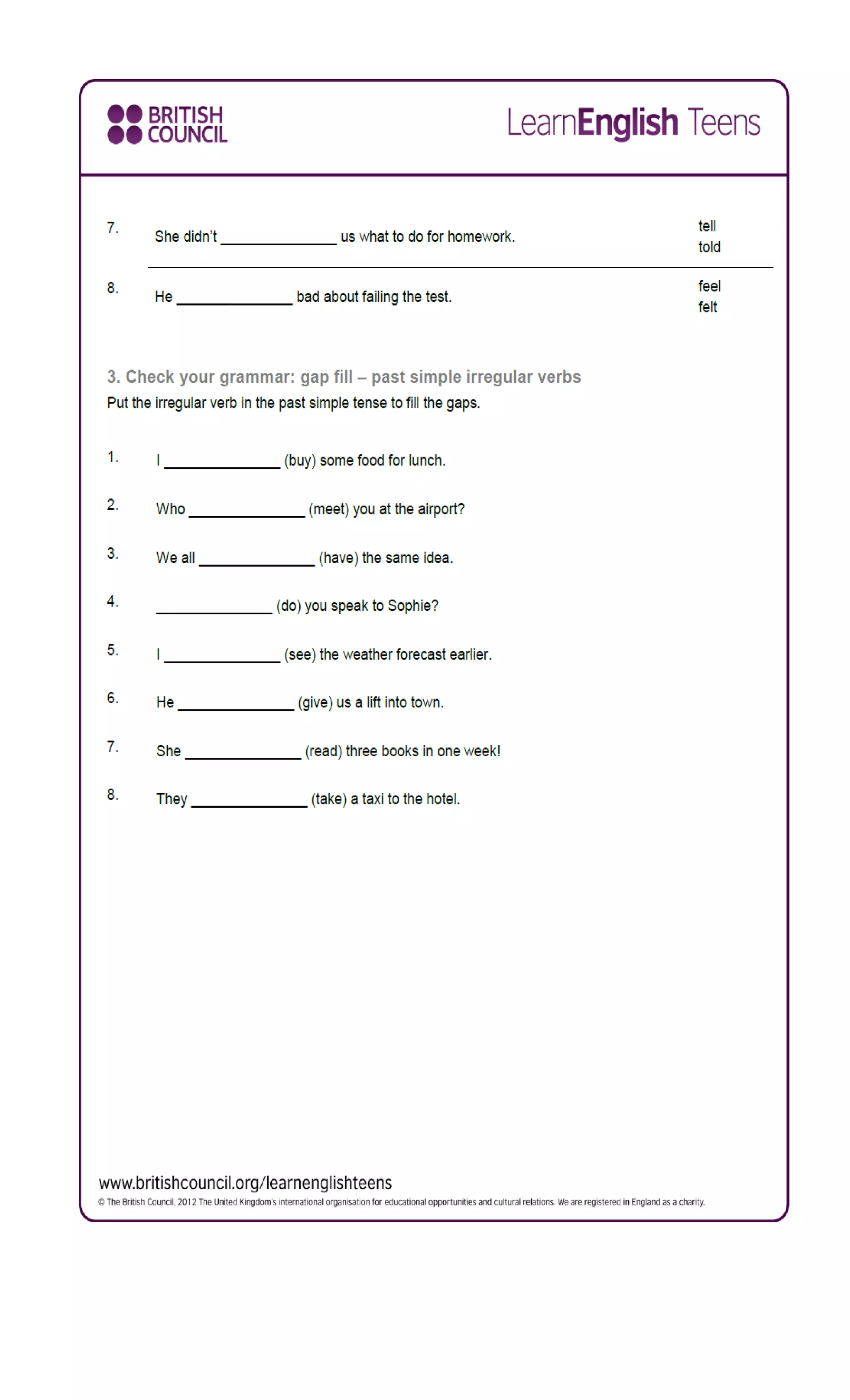Past simple irregular verbs practice