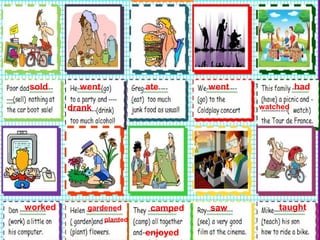 sold went
drank
ate went had
watched
worked
planted
gardened camped
enjoyed
saw taught
 