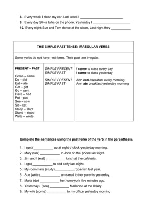 Past simple seventh graders