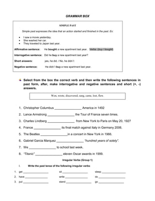 Past simple seventh graders