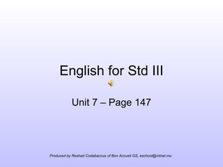 English for Std III Unit 7 – Page 147 
