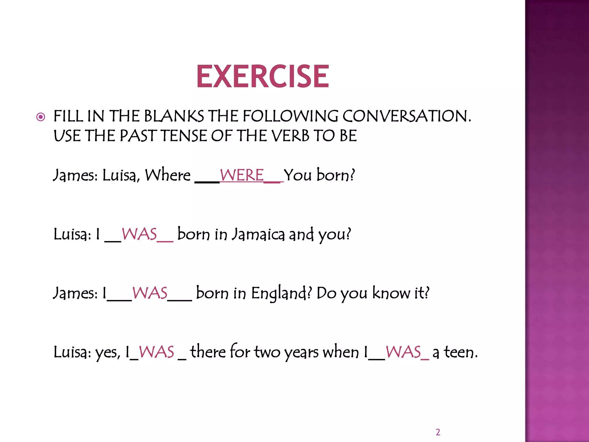 Past Tense Verb To Be | PPT