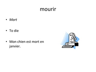 mourir Mort To die Mon chien est mort en janvier. 