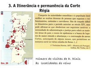 3. A Itinerância e permanência da Corte
Régia
Número de visitas de D. Dinis
às localidades do reinoDoc. 39
 