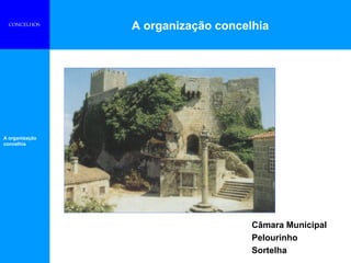 A organização concelhia
A organização
concelhia
CONCELHOS
Câmara Municipal
Pelourinho
Sortelha
 